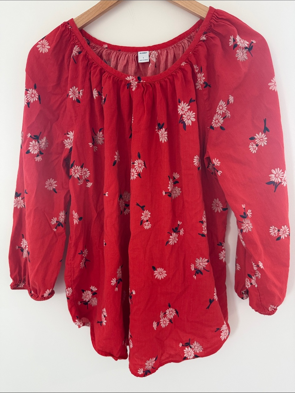 Old Navy Red Floral Peasant Top Size Large